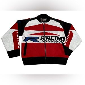 Copper Rivet Men's Racing red Zip-Up Knit Sweater jacket‎ bomber size XL
